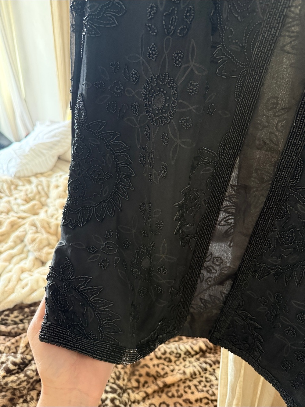 Neiman Marcus Black Beaded Embroidered Open Cardigan - Picture 4 of 5